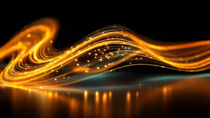 Fototapete - Dynamic Golden Light Waves with Sparkling Particles in Motion for Visual Effects