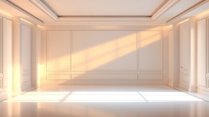 Poster - Elegant interior design, pristine white space illuminated by sunlight streaming