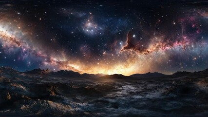 Wall Mural - Digital art of a night sky on Mars, with vibrant stars and nebulae against a clear horizon.