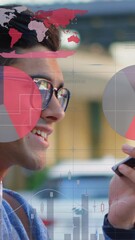 Poster - Animation of data processing over man using smartphone