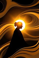 Poster - Elegant Silhouette of a Woman Surrounded by Abstract Golden Waves