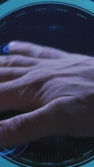 Poster - Animation of biometric hand check, scopes and data processing on dark background