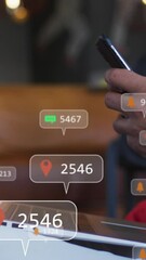Poster - Animation of social media icons over man using smartphone and laptop