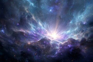 Wall Mural - Cosmic Nebula with Glowing Stars and Purple Blue Hues