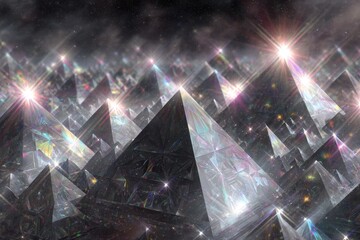 Wall Mural - Glimmering Crystal Pyramids Under a Starry Night Sky