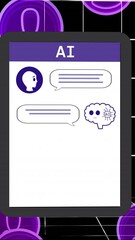 Poster - Animation of ai chat and data processing over tablet screen and grid