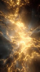 Wall Mural - Golden Cosmic Nebula Abstract Space Background