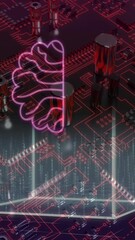 Poster - Animation of ai data processing and icons over computer circuit board background