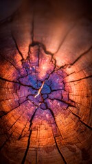 Wall Mural - Intensely Colored Wood Texture with Radial Cracks