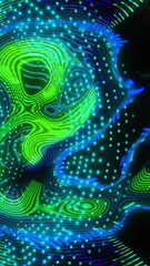 Poster - Flashing blue tunnel of light spots over distorted data lights on black background