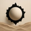© Prime path 515 - Contemporary abstract 3D composition with beige sphere inside black torn paper circle and layered wavy shapes, modern minimal art design for creative backgrounds and elegant decor