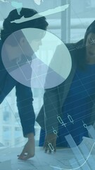 Aufkleber - Animation of financial data processing over diverse business people in office
