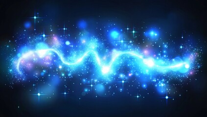 Wall Mural - Abstract Blue Light Wave with Sparkle and Glitter