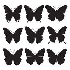 Poster - A collection of nine butterfly silhouettes arranged in a grid pattern against a white background