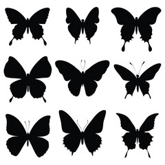 Poster - A collage of nine distinct butterfly silhouettes arranged on a white background