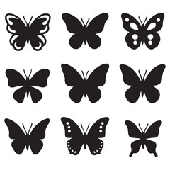 Poster - Nine black butterfly silhouettes in a grid pattern