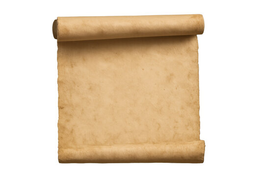 Rolled blank aged papyrus scroll on transparent background, providing copy space for text or design