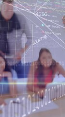 Poster - Animation of financial data processing over diverse group of business people