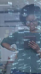 Poster - Animation of moving columns over african amercan businesswoman