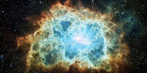 Wall Mural - A close-up of a massive interstellar explosion, surrounded by swirling cosmic dust