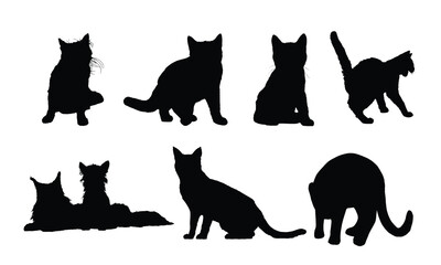 Poster - Silhouetted cats assorted poses stark against white