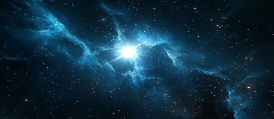 Wall Mural - Bright Blue Nebula in Dark Space with Glimmering Stars