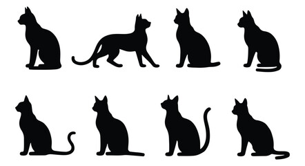 Poster - Silhouetted cats depict varied poses set against a plain white backdrop