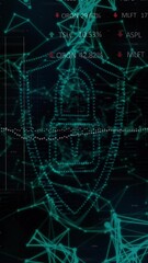 Poster - Security padlock shield icon over network of connections against stock market data processing