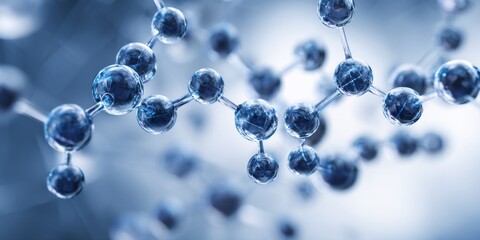 Poster - Detailed Representation of Molecular Structure with Blue and Transparent Spheres Illustrating Chemical Bonds and Interactions in a Scientific Context