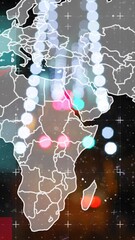 Poster - Animation of graphs and spots of light over world map against night city traffic