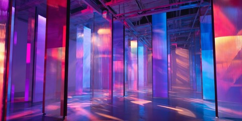 Poster - Colorful Light Reflections and Shadows in an Artistic Contemporary Space with Vibrant Gradients and Transparent Panels