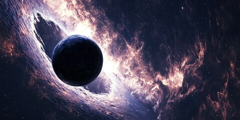 Wall Mural - A cosmic scene showing a planet being slowly pulled into a black hole