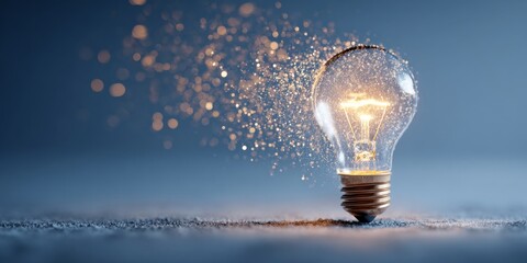Aufkleber - Sparkling Light Bulb Surrounded by Glowing Particles and Specks of Dust in Artistic Display of Innovation and Inspiration