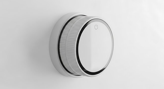 Close-up of a blank, shiny silver metal circle button or round icon, 3D rendered on a white background