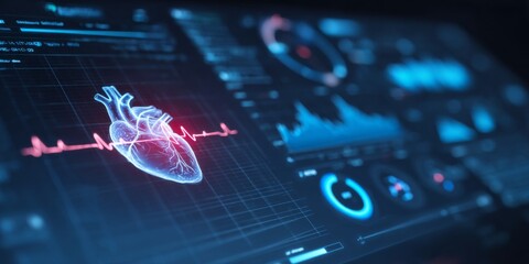 Futuristic Medical Interface with Heartbeat Visualization and Digital Health Monitoring Display in a Technology-Driven Healthcare Environment