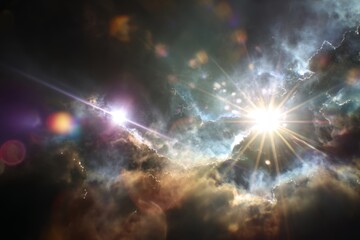 Wall Mural - Cosmic Nebula with Bright Stars and Glowing Light in Dark Space