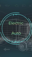 Poster - Animation of speedometer and power level over truck project on black background