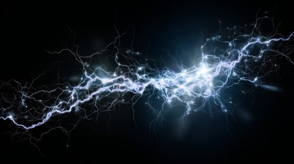 Poster - Electric lightning bolt abstract background with glowing zap effect and dynamic light energy streaks over dark backdrop. Concept of electricity, power, storm, thunder, voltage, and energy