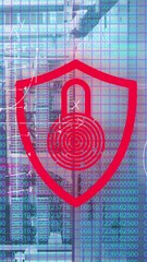 Aufkleber - Animation of security padlock icon and mathematical equations against computer server room