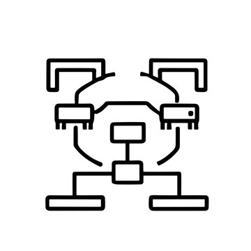 Line drawing illustration showing a network diagram with connected rectangular nodes and curved lines.