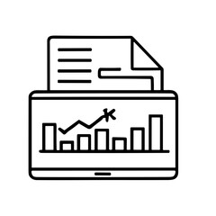 Fototapete - A line drawing of a laptop displaying a bar graph with an upward trending line, and a document.