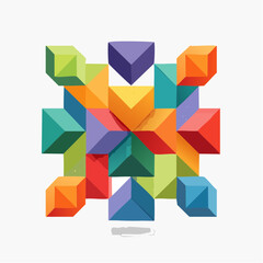 Leinwandbilder - A vibrant, geometric abstract design composed of colorful three-dimensional shapes.