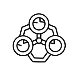 Fototapete - Abstract graphic design featuring three circular elements connected by a central point within a hexagonal frame.