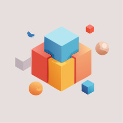 Leinwandbilder - Abstract isometric composition of colorful cubes and spheres, suggesting connection and integration.