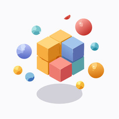Leinwandbilder - Colorful geometric cubes and spheres floating in a creative, abstract composition.