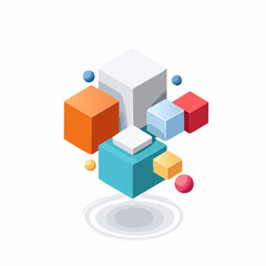 Leinwandbilder - Isometric illustration of colorful cubes and spheres floating above a circular platform.