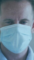 Poster - Animation of globe and world map over caucasian male doctor with face mask