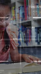 Poster - Animation of data processing over girl reading