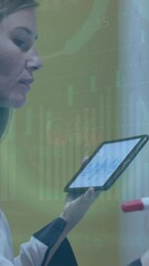 Poster - Animation of financial data processing over caucasian businesswoman in office