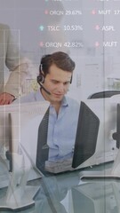 Poster - Animation of data processing over diverse business people working in office